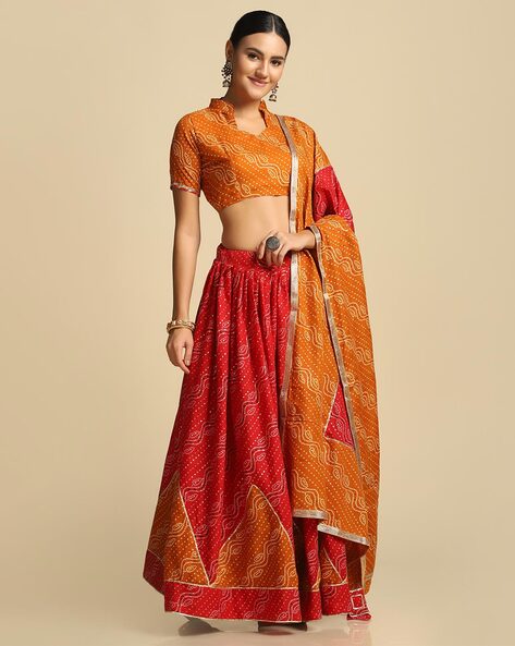 Women's Banarsi Pink Bandhani Lehenga (3Pc) - Saras The Label | Bandhani  lehenga, Lehenga, Banarasi lehenga