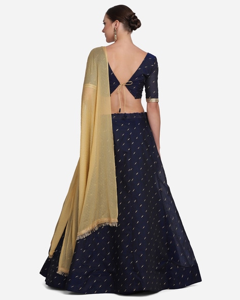 Amusing Embroidered Navy Blue Georgette Designer Lehenga Choli