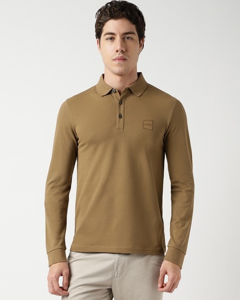 Buy BOSS Long Sleeved Slim Fit Cotton Polo T Shirt Brown Color Men AJIO LUXE