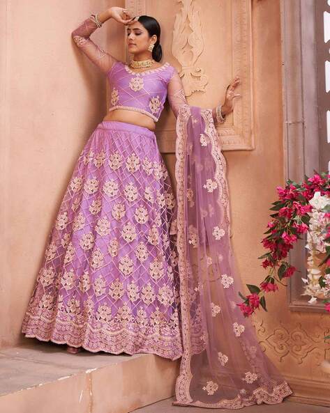 Buy Women Light Blue Embroidered Lehenga Set With Blouse And Dupatta -  Ready To Wear Lehengas - Indya