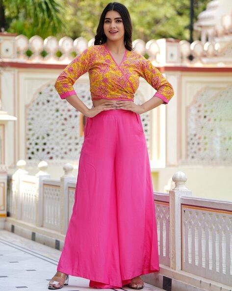 PINK PALAZZO CROP TOP AND TROUSER SET | Andrias World