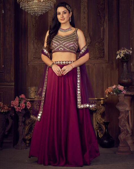 Latest Dusty Purple Georgette Sequence Embroidered Wedding L