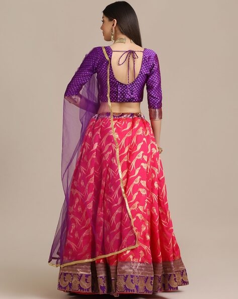 Rani Pink Color Georgette Fabric Lehenga Choli With Yellow Color Dupatta