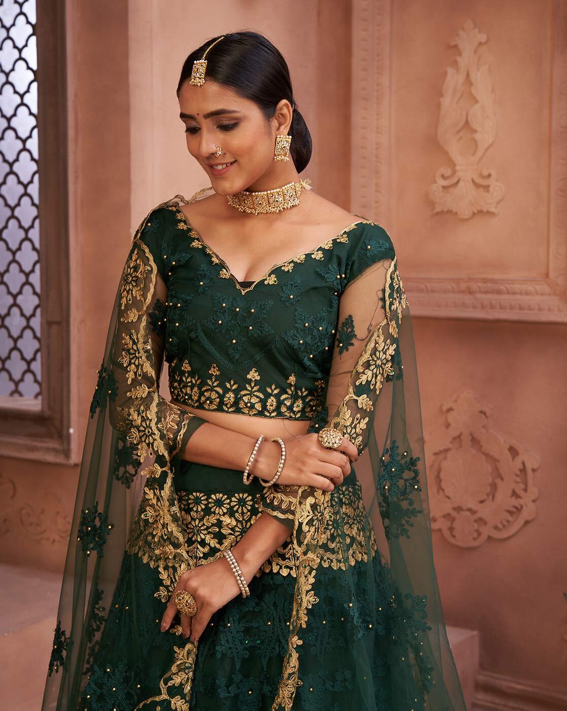 Green on sale lehenga jewellery