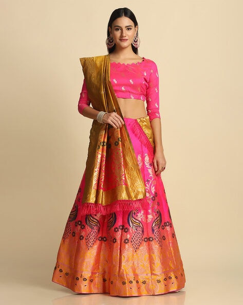 Buy Multi Colors Blue Printed silk Stylish Lehenga and Designer Blouse With  Dupatta collection