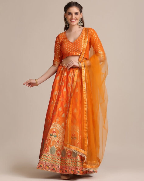 Buy Orange Lehenga And Blouse Georgette Sweetheart Gul Rangbirangi Set For  Women by POMCHA JAIPUR Online at Aza Fashions.