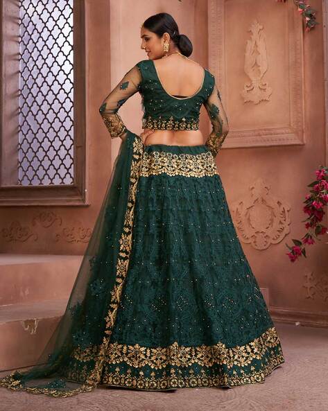 Bottle Green Velvet Mehndi Lehenga Set With Floral Hand Embroidery –  Khushboo Baheti