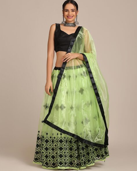 Buy Lehnga Choli In USA - Lime Green Sequence Embroidered Designer Lehenga  Choli