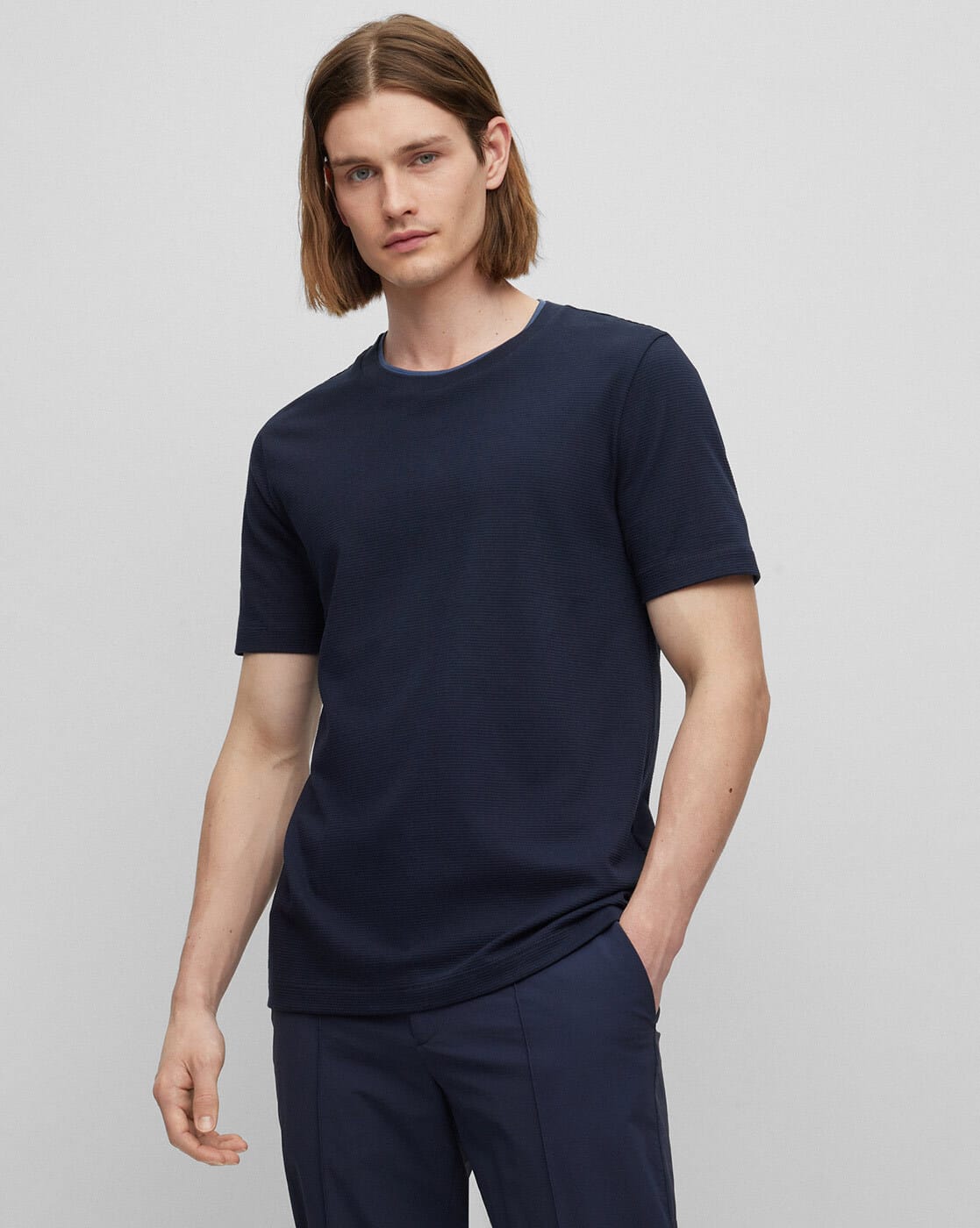 Buy BOSS Double Collar Structured Cotton Slim Fit T-Shirt