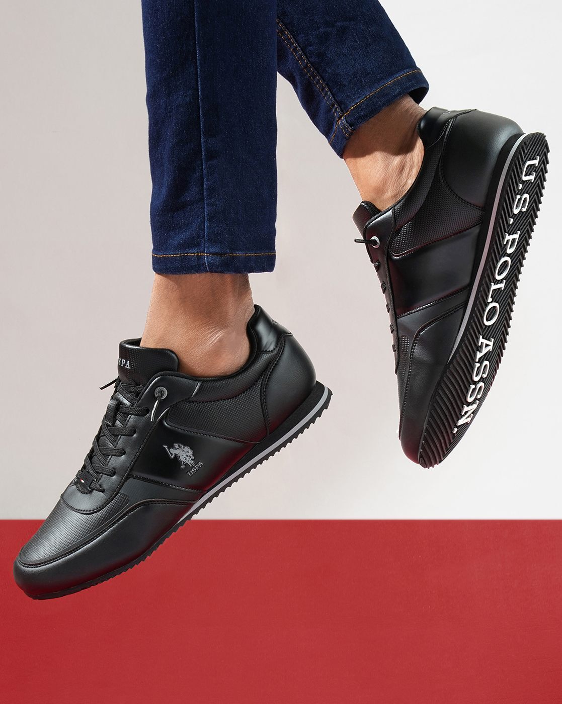 Black polo clearance tennis shoes