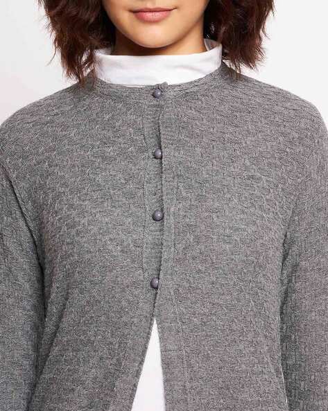 Grey round neck clearance cardigan