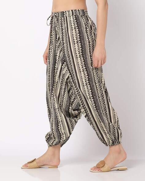 Printed Pockets Pure Cotton Harem Pant in Brown : BTC556