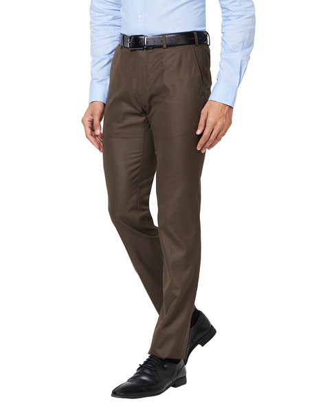 Buy Raymond Brown Slim Fit Check Flat Front Trousers for Men's Online @  Tata CLiQ