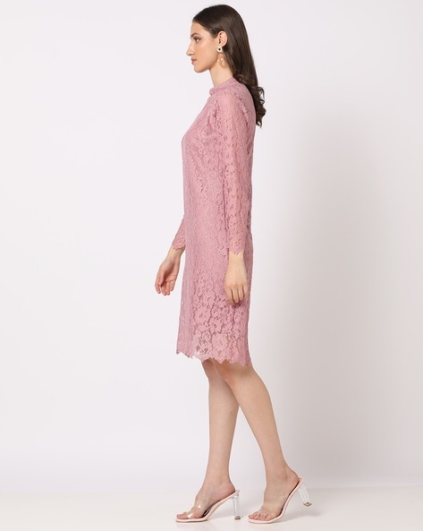 Pink lace hot sale sheath dress