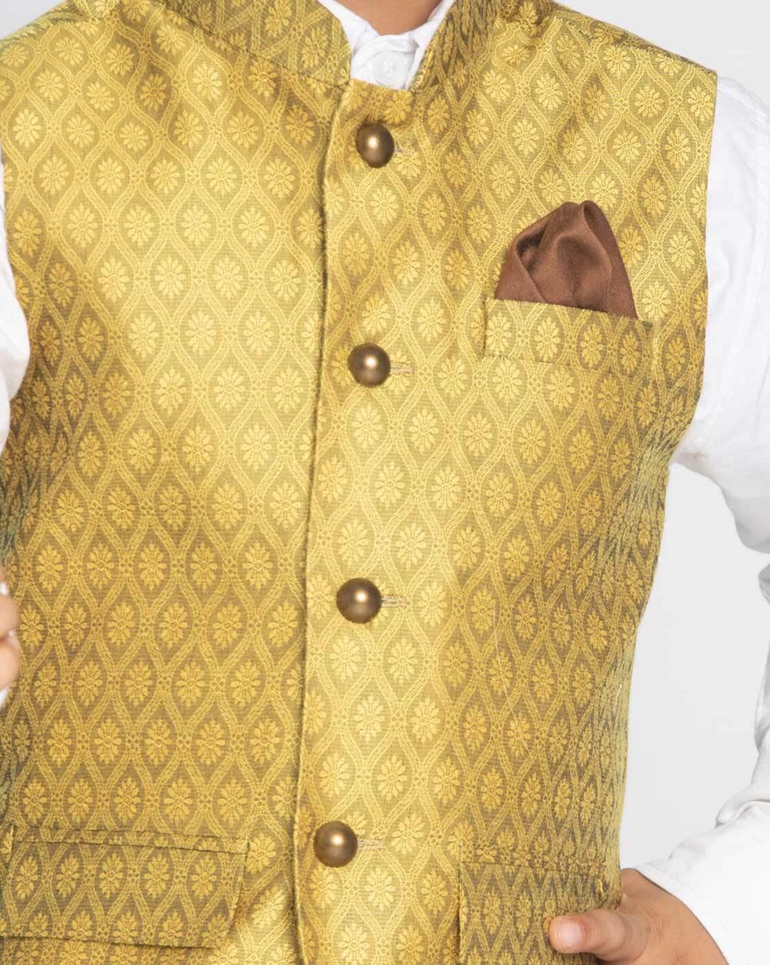 Men's Gold Ethnic Motifs Kurta with Pyjamas & Nehru Jacket