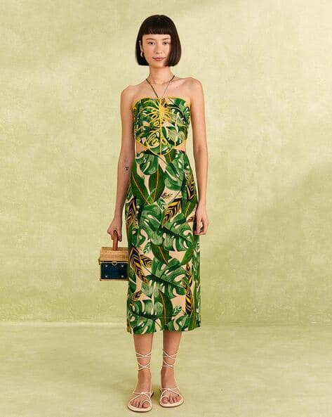 Buy FARM RIO Tropical Leaves Sheath Linen ... Online | Ajio.com