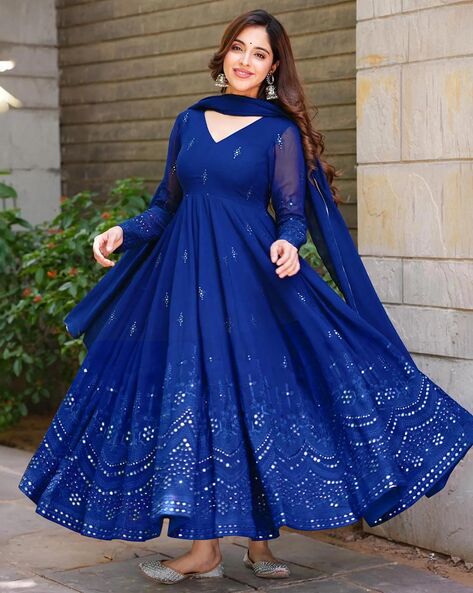 Party Special Blue Color Indian Designer Gown-tmf.edu.vn