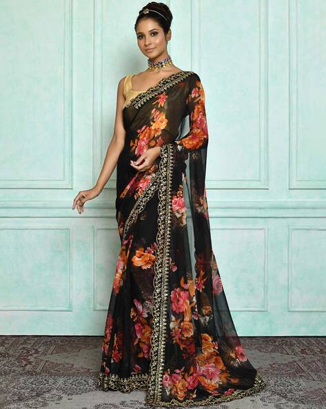 ANNI DESIGNER Women's Premium Georgette Floral Printed Saree With Blouse  Piece (ATARANGI-ORANGE_Orange_Free Size) : Amazon.in: Fashion