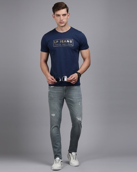 LOUIS PHILIPPE Solid Men Round Neck Blue T-Shirt - Buy LOUIS PHILIPPE Solid  Men Round Neck Blue T-Shirt Online at Best Prices in India