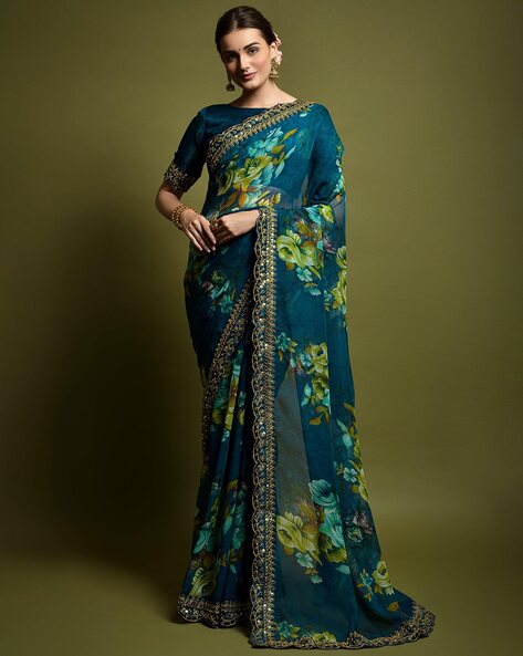 Buy Teal Sarees for Women by Dwini Online