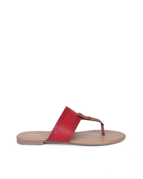 Perforated T Strap Flat Sandals