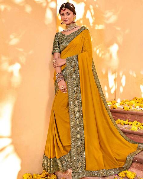 Online Shop Woven Silk Mustard Yellow Saree SARV150186