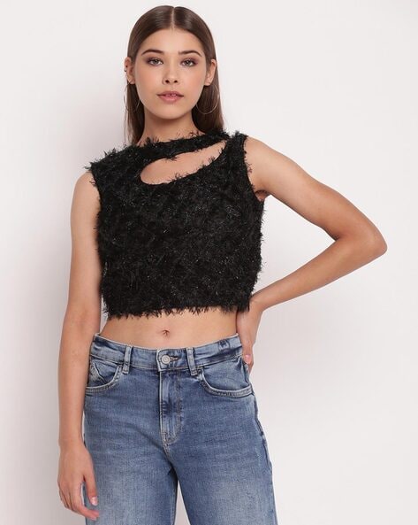 Buy Black Lace Crochet Crop Top Online India 