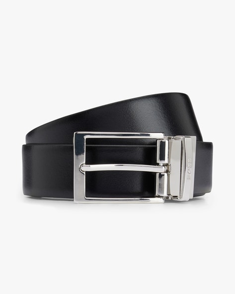 BOSS - Reversible Italian-leather belt with polished pin and