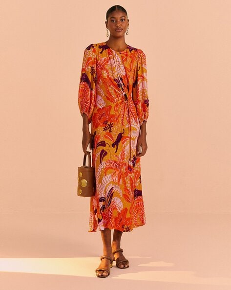 Marias Floral Orange Cut Out Midi Dress by Farm Rio