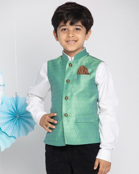 Buy Blue embroidered Nehru jacket and kurta set by Fayon Kids by Preeti  Jatia at Aashni and Co