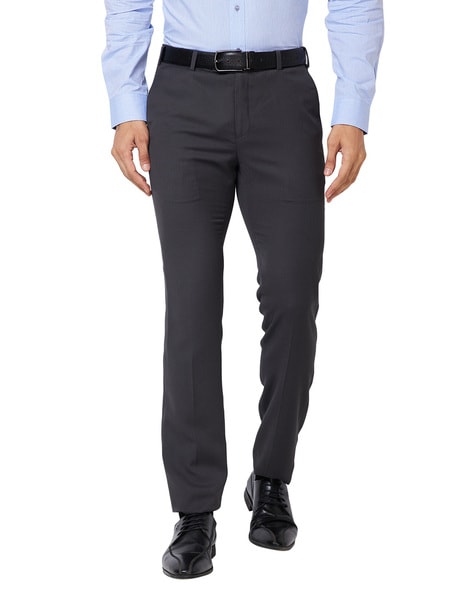 Buy Raymond Slim Fit Solid Grey Formal Trouser online