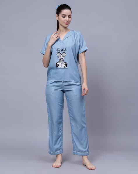 Graphic Printed Top Pyjamas Set