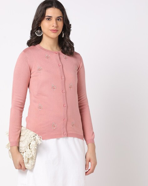 Pink hotsell button sweater