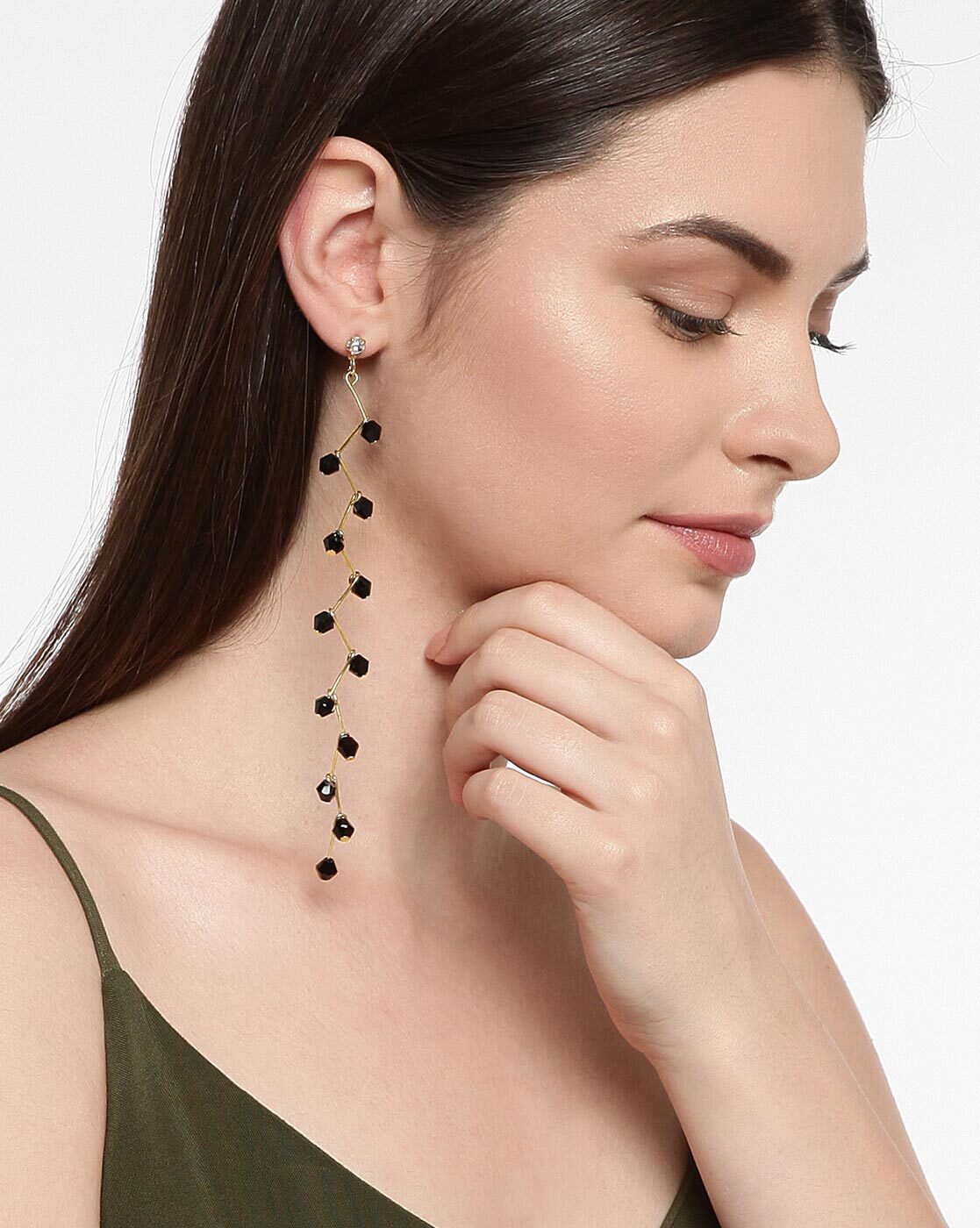 Flipkart.com - Buy YELLOW CHIMES Earrings for Women Floral Shaped Crystal  Black Long Chain Dangler Earrings Crystal Brass Drops & Danglers Online at  Best Prices in India