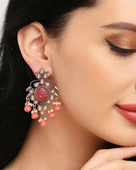 Indian Jewelry/Kundan Jewelry dark pink Earrings Tikka /Mirror Kundan  Earrings | eBay