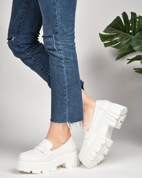 White platform loafers on sale women's