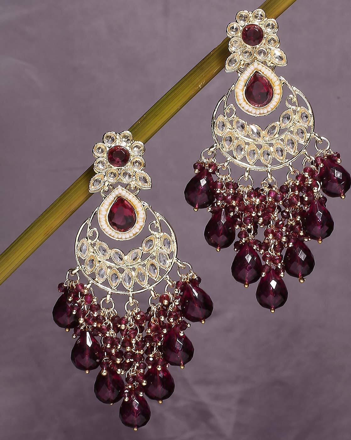 Gray wedding earrings | Burgundy/maroon bridal earrings | unique silver  dangles – Exquistry