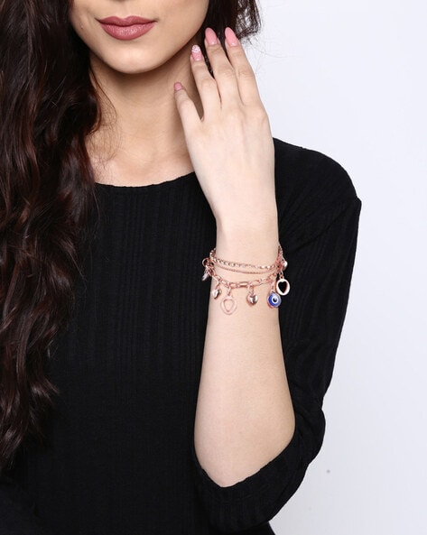 Get online Flower Design Bracelet Gold Crystal Charm Bracelet for Girls   Lady India