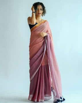 Colourblock Saree with Contrast Border-image-32