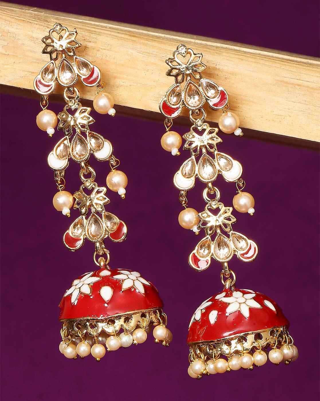 Buy Fresh Vibes Dark Red Maroon Crystal Long Hanging Earrings for Women |  Stylish Flower Shape Designer Statement Earring Online at Best Prices in  India - JioMart.
