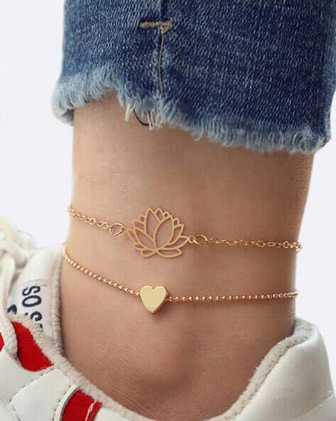 Oomph AYJ4-Combo of 2 Gold-Toned Anklets