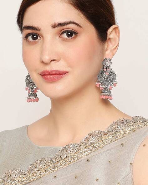 92.5 pure silver earrings with semi precious stones and kundan – sohumsutras