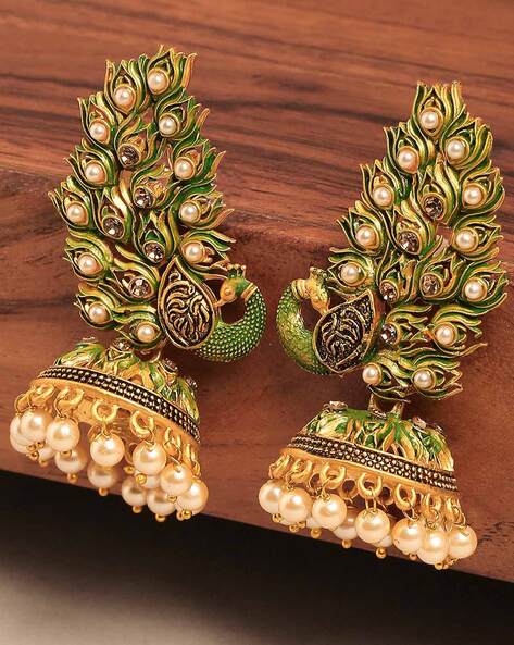 Peacock Shaped Multi-coloured Gold Plated Jhumkas Earrings at Rs 699.00 |  Gold Plated Jhumkas | ID: 2853355681688