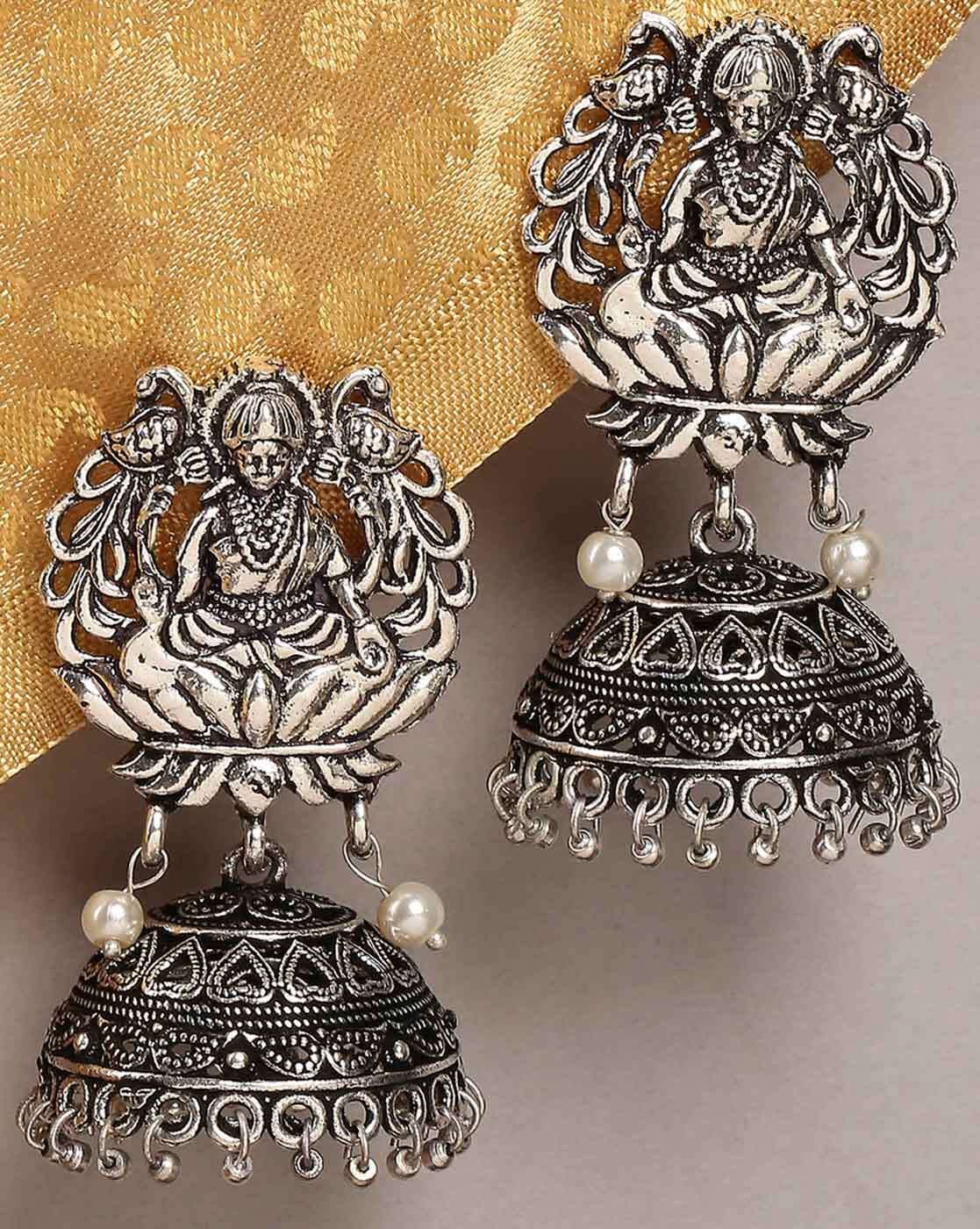 Buy Classic Oxidised Silver Big Drop Jhumka Earrings Online  The Jewelbox