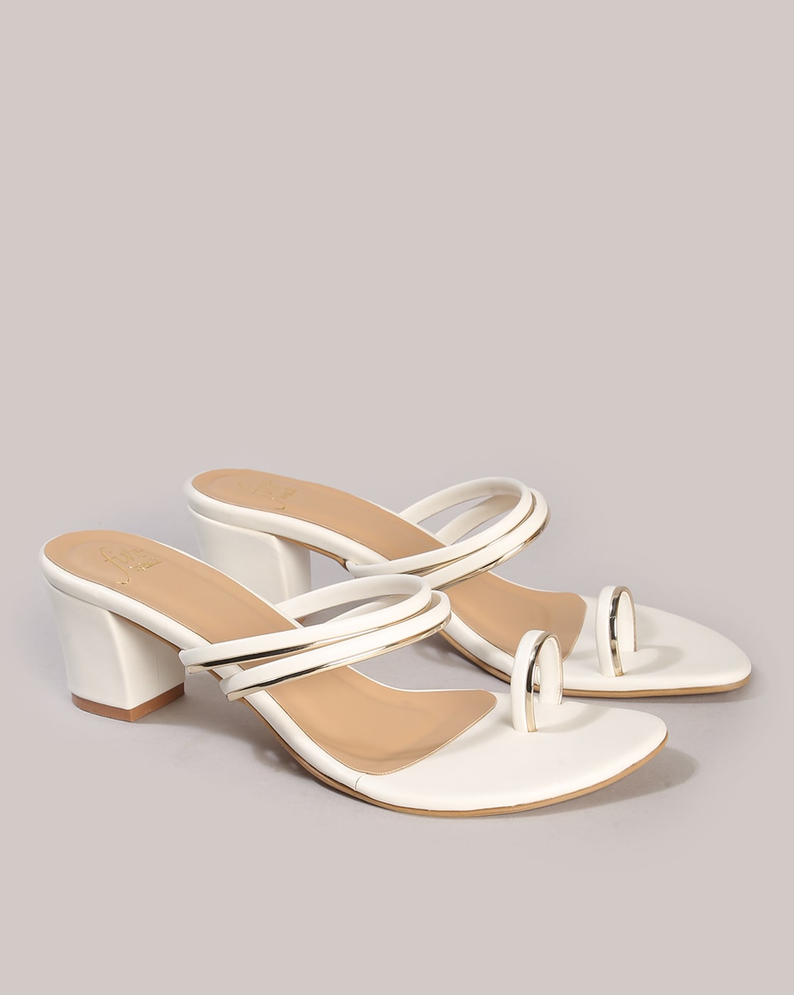 White Block Heel Ankle-Strap Sandals - CHARLES & KEITH SG