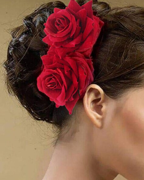 Pack of 1 Bridal Wedding Hair Clips RED ROSE FLOWER BRIDE HAIRCLIPS Hair  Pins Hair Clips Rose Hair Accessories Bun Maker for Women and Girls
