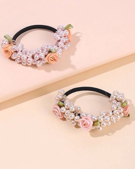 Oomph HSSK88-Set of 2 Pearl Beaded Hair Ties
