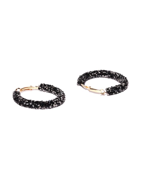 Black Twist Leather and Gold-Plated Hoop Earrings – OUZEL