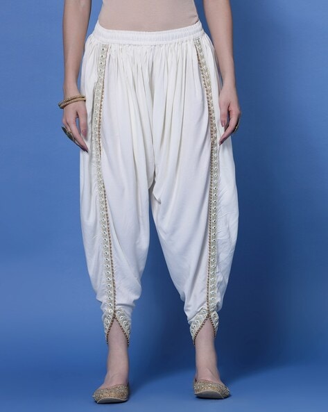 Embroidered Dhoti Pants with Elasticated Waist Price in India