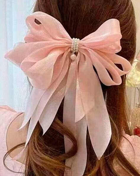 Oomph HSSK99-Large Big Bow with Pearls Hair Clip